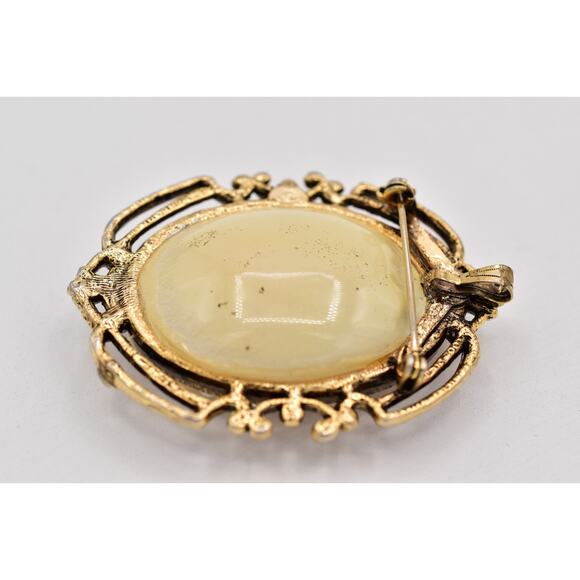 Vintage Dried Rosebud Flower Pin Brooch Antiqued Oval Romantic Chunky 70s BinBP - Picture 11 of 12